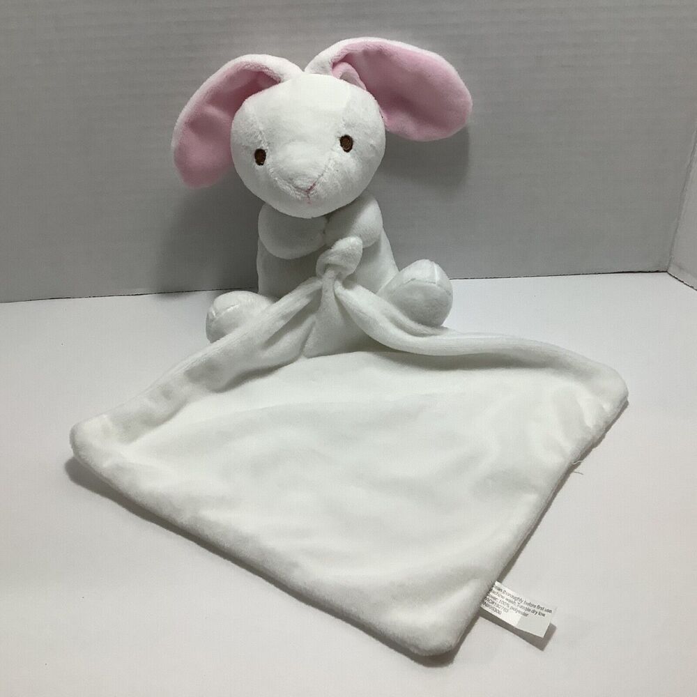 Moon & Stars White Bunny Rabbit Baby Lovey Pink Ears Blanket Security